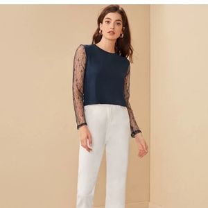 Mesh sleeve shirt navy size Small